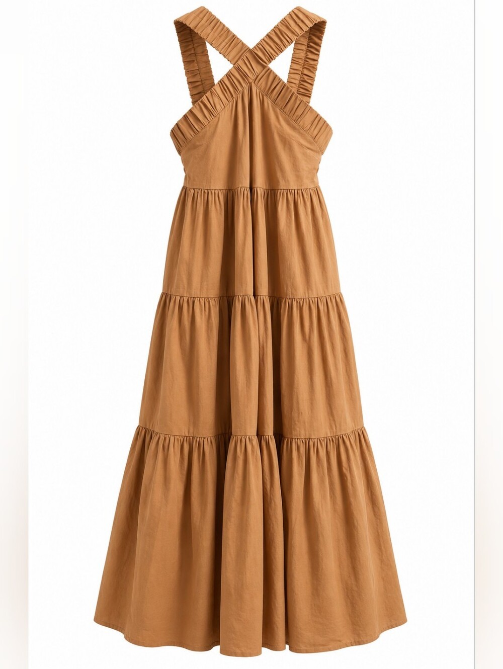 Bucketlist Sunblissed Tan Tiered Maxi Dress Cross Front Straps L, Coastal, Boho